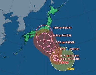台風7号さん、日本のど真ん中に直撃しそう
